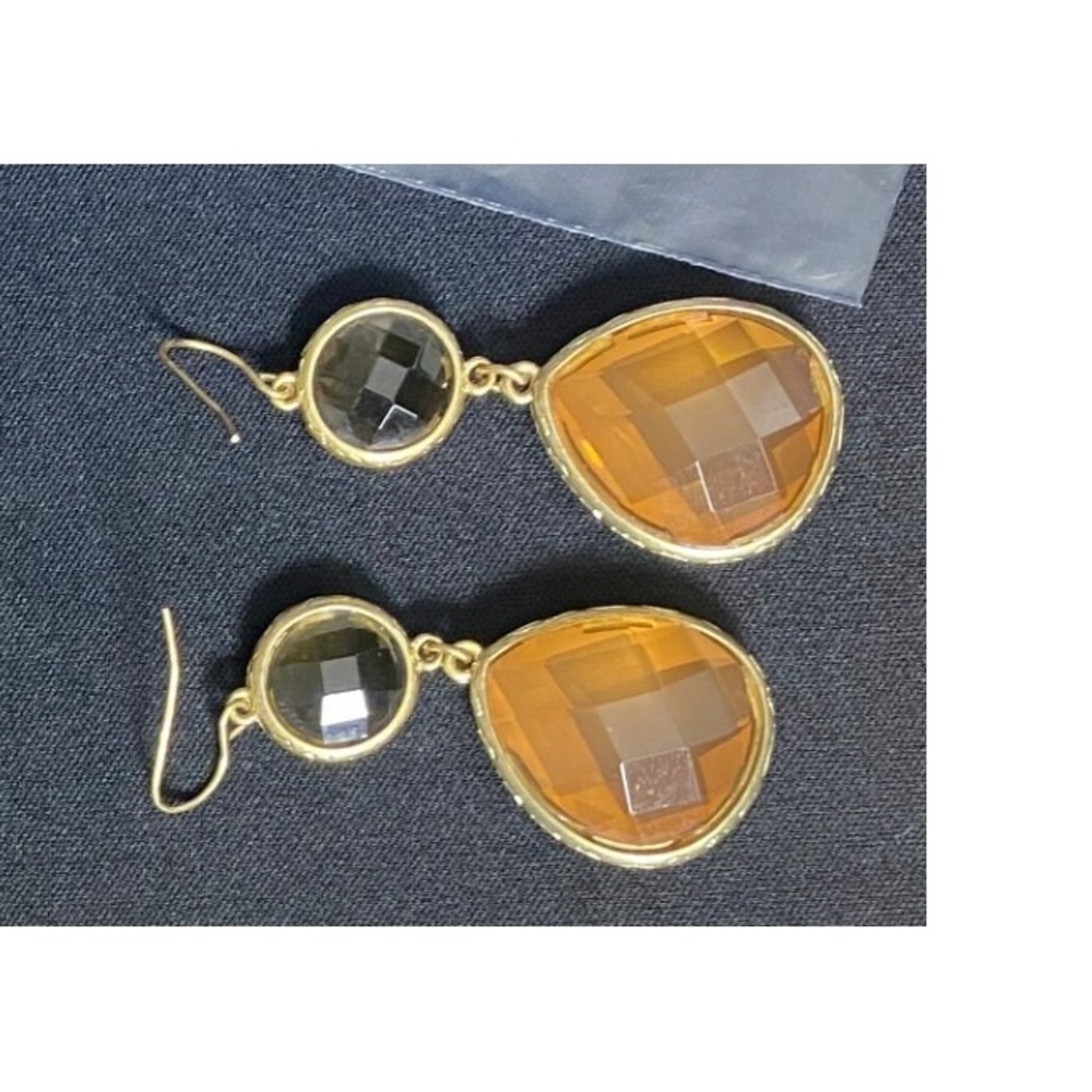Women's Gold Tone Gemstone Dangle Earrings Amber Color